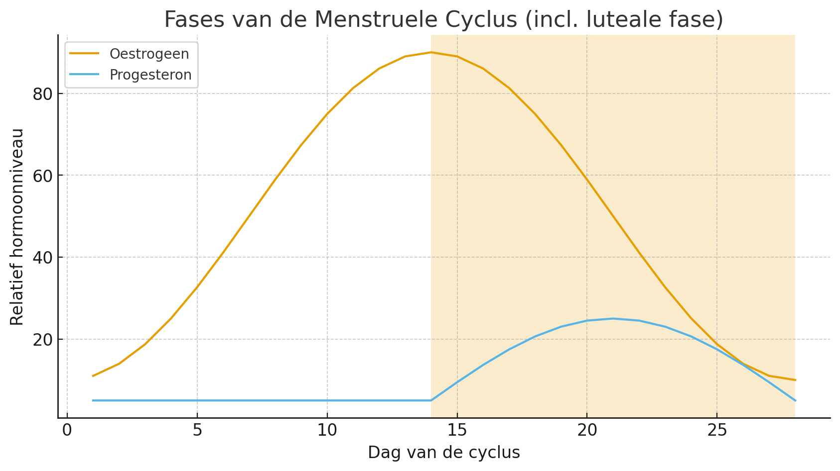 Grafiek van de menstruele fase bij vrouwen, met luteale fase als belangrijkste bij de Wim Hof Methode